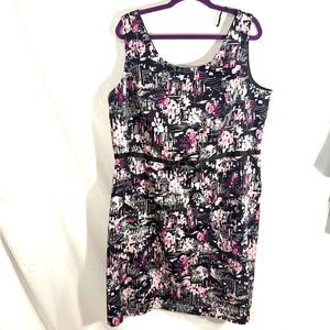 Carolina Bay Black/PinkWhite Floral Sheath Sleeveless Dress  Sz 2X